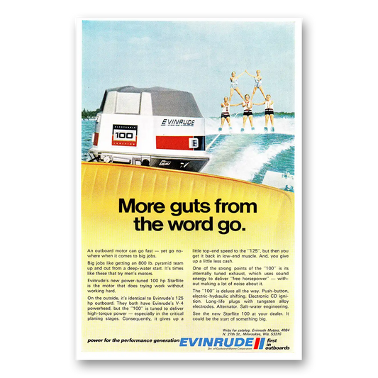 1971 Evinrude More Guts From the Word Go Vintage Magazine Print Ad