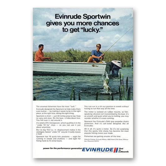 1971 Evinrude Sportwin Gives You More Changes to Get Lucky Vintage Magazine Print Ad