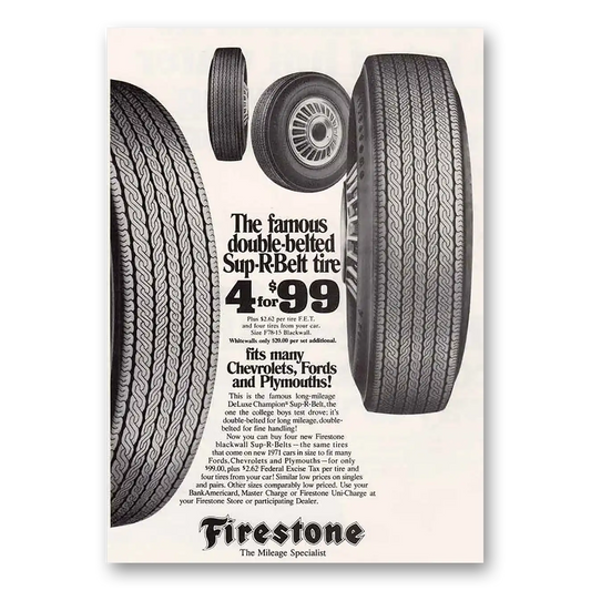 1971 Firestone Tires Sup R Belt Tire Vintage Magazine Print Ad