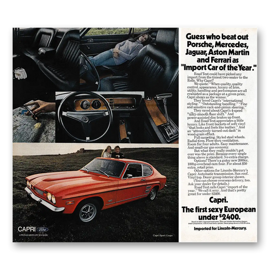 1971 Ford Capri Capri Guess Who Beat Out Porsche Mercedes Jaguar Vintage Magazine Print Ad