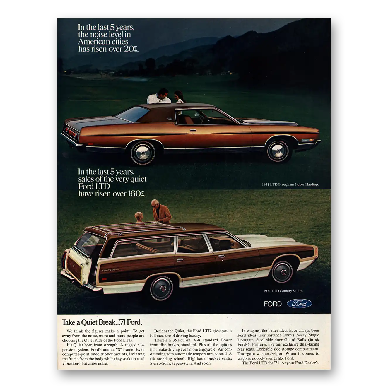 1971 Ford LTD Take a Quiet Break Vintage Magazine Print Ad