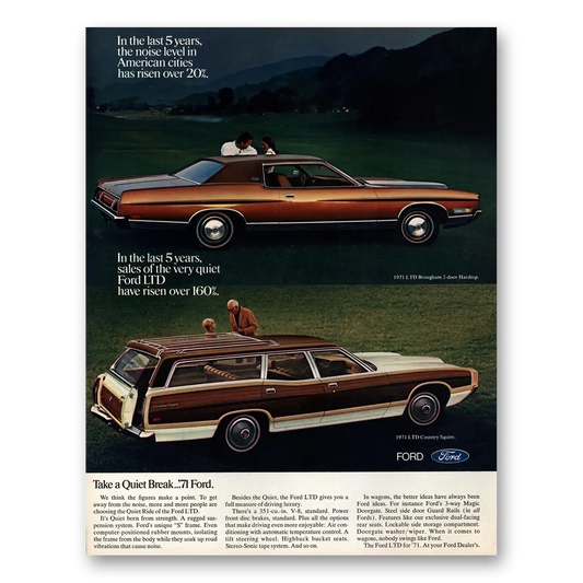 1971 Ford LTD Take a Quiet Break Vintage Magazine Print Ad