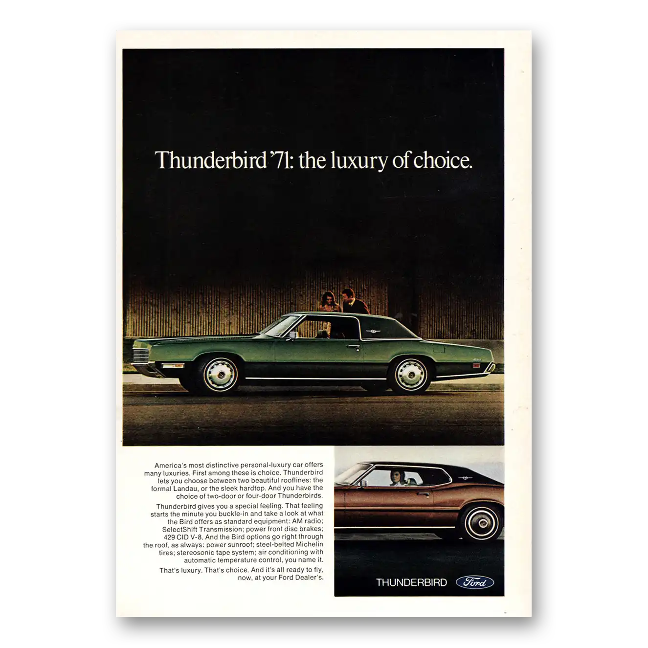 1971 Ford Thunderbird Luxury of Choice Vintage Magazine Print Ad