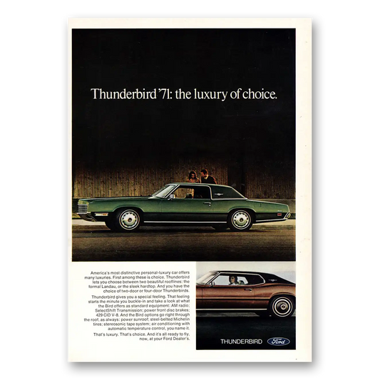 1971 Ford Thunderbird Luxury of Choice Vintage Magazine Print Ad