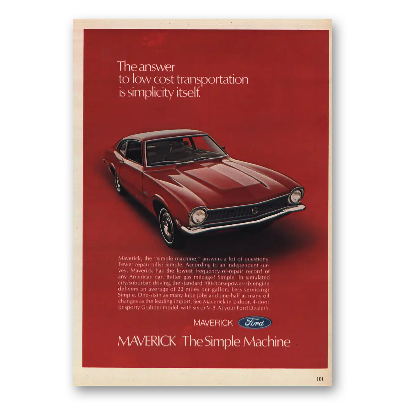 1971 Ford Maverick Simplicity Itself Vintage Magazine Print Ad