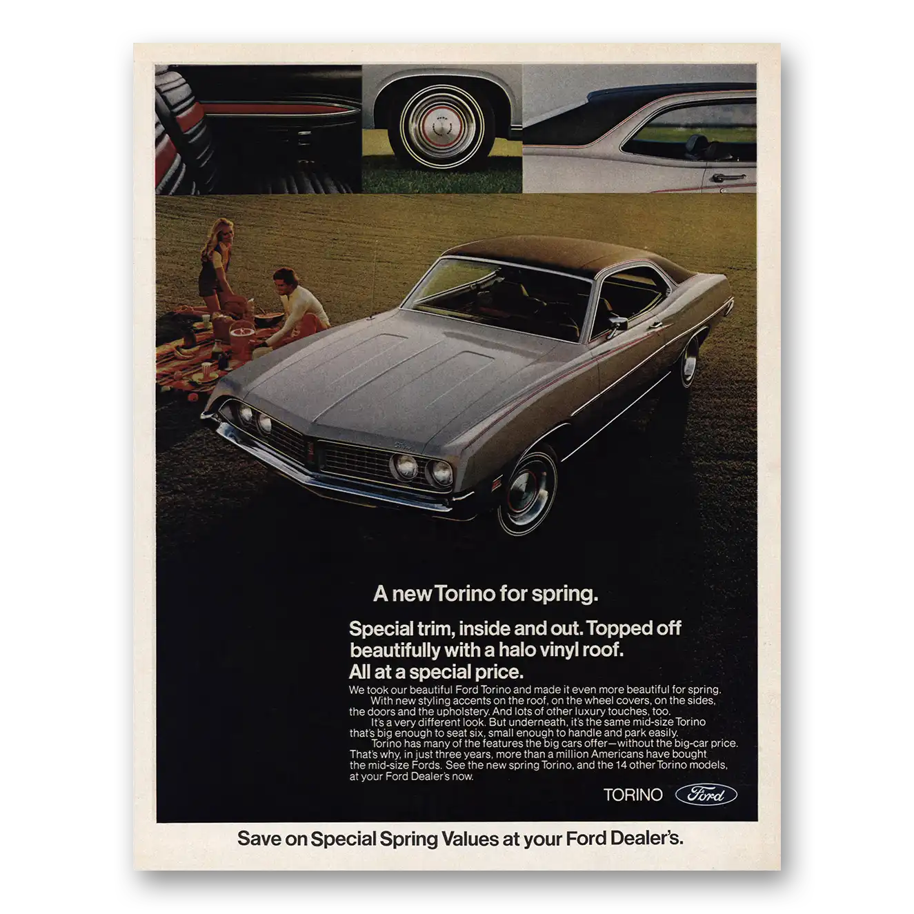 1971 Ford Torino Special Trim Inside and Out Vintage Magazine Print Ad