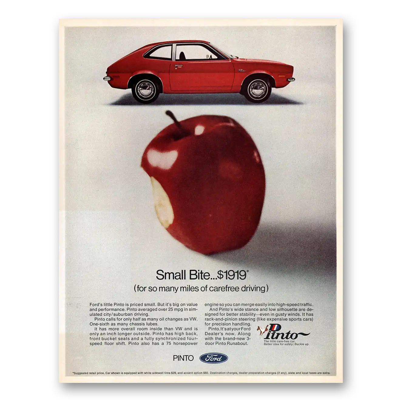 1971 Ford Pinto Small Bite Apple Vintage Magazine Print Ad