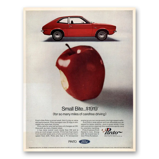 1971 Ford Pinto Small Bite Apple Vintage Magazine Print Ad