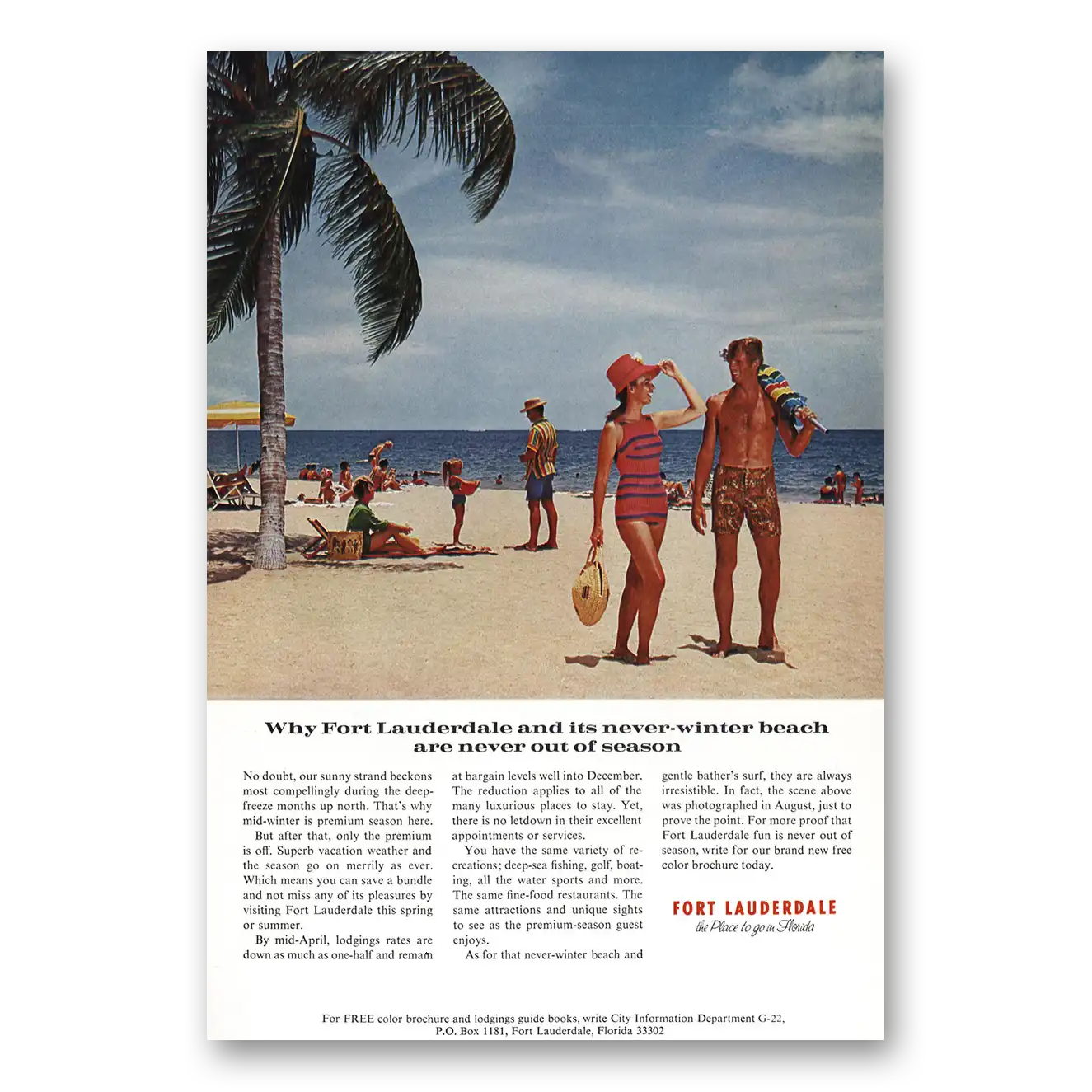 1971 Fort Lauderdale Florida Never Winter Beach Vintage Magazine Print Ad