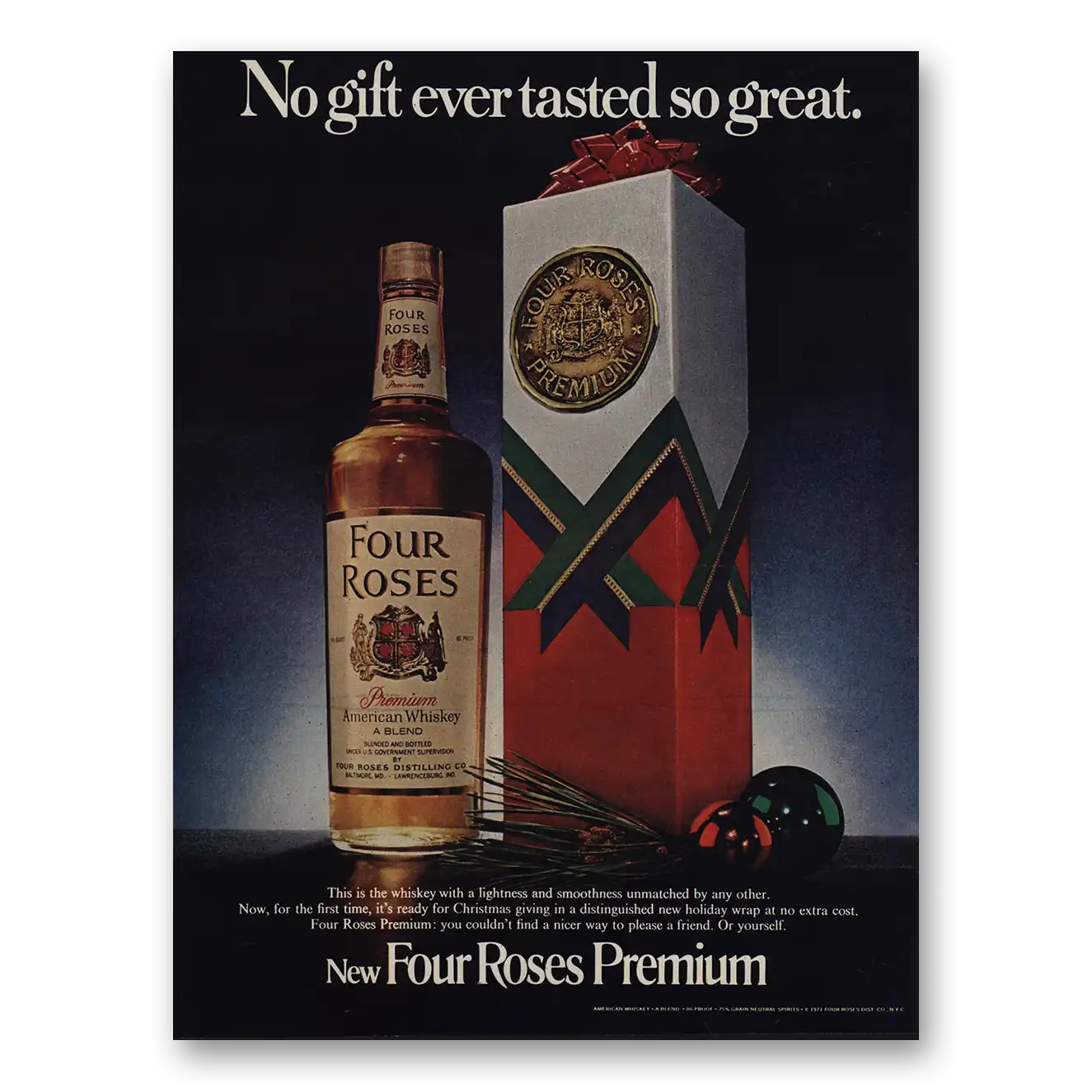 1971 Four Roses No Gift Ever Tasted So Great Vintage Magazine Print Ad