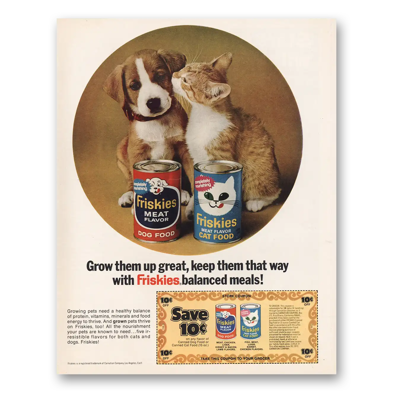 1971 Friskies Cat Food Friskies Dog Cat Good Grow Them Up Great Vintage Magazine Print Ad