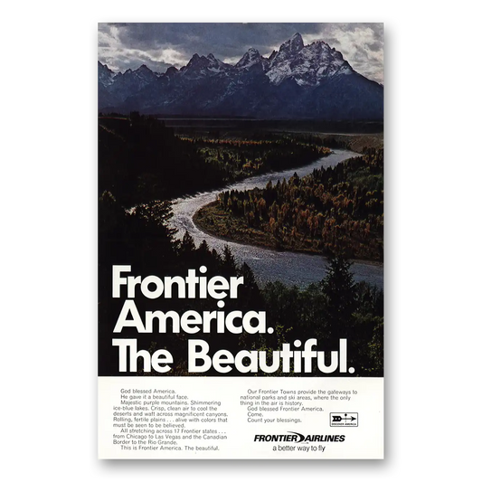 1971 Frontier Airlines America the Beautiful Vintage Magazine Print Ad