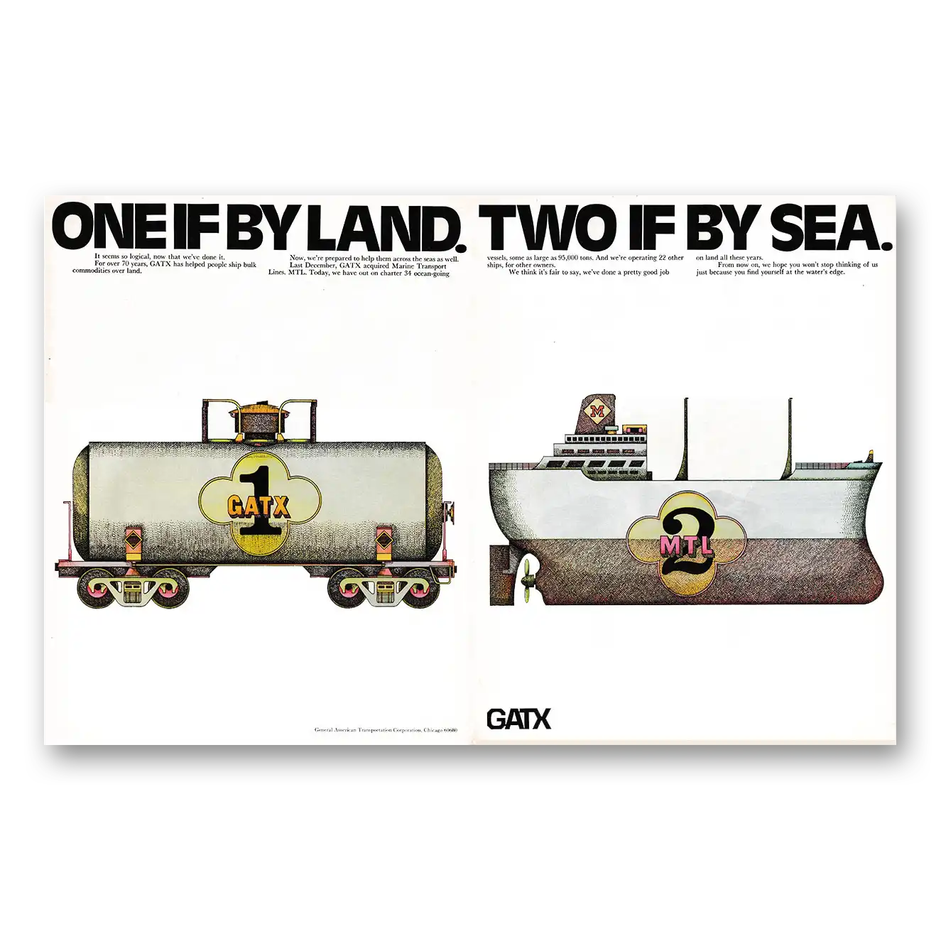 1971 General American Transportation GATX One If By Land Two If By Sea Vintage Magazine Print Ad