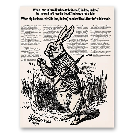 1971 General American Transportation GATX When Lewis Carroll's White Rabbit Vintage Magazine Print Ad