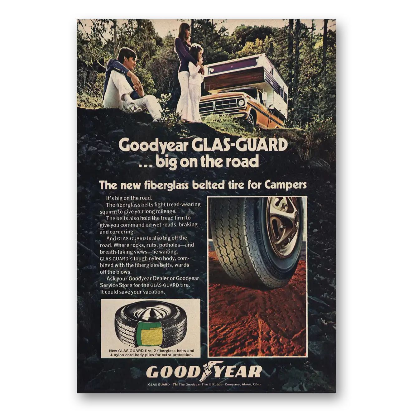 1971 Goodyear Tires Glas Guard Big On the Road Vintage Magazine Print Ad