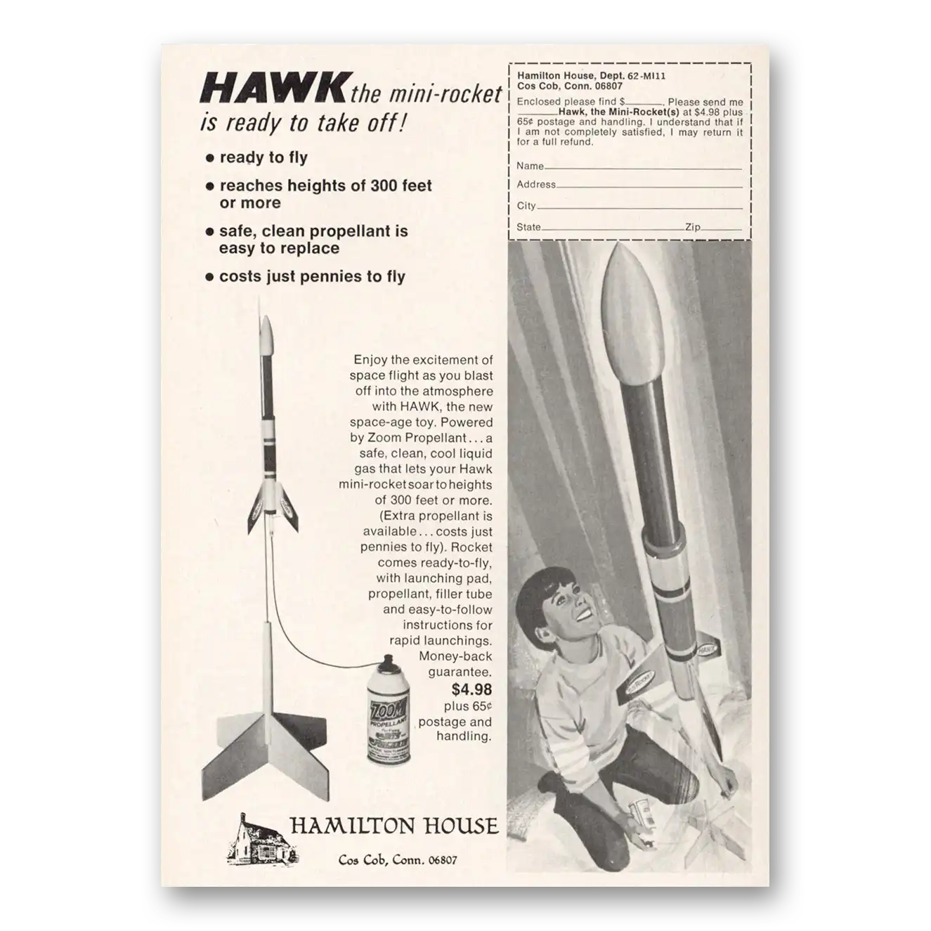 1971 Hawk the Mini Rocket Ready to Take Off Vintage Magazine Print Ad