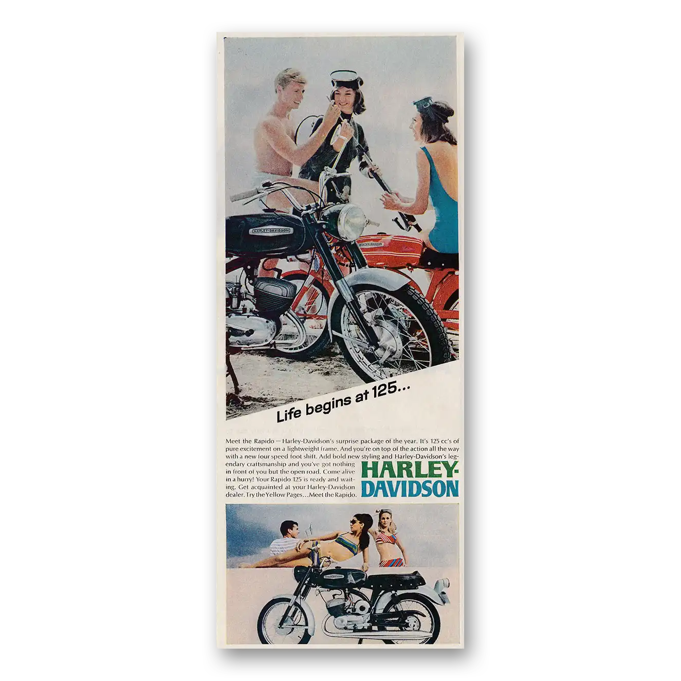 1971 Harley Davidson 125 Life Begins at 125 Vintage Magazine Print Ad