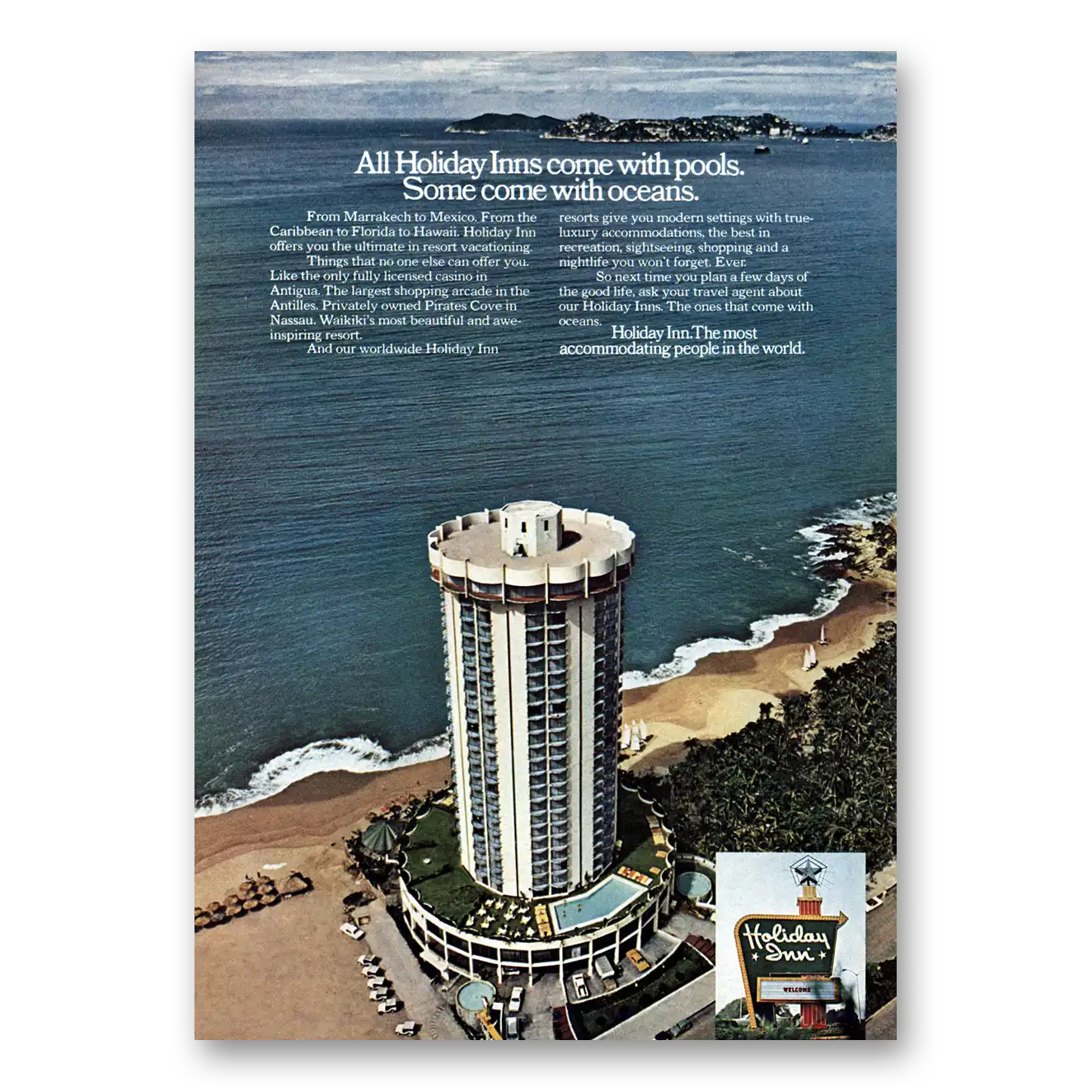 1971 Holiday Inn Some Come With Oceans Vintage Magazine Print Ad