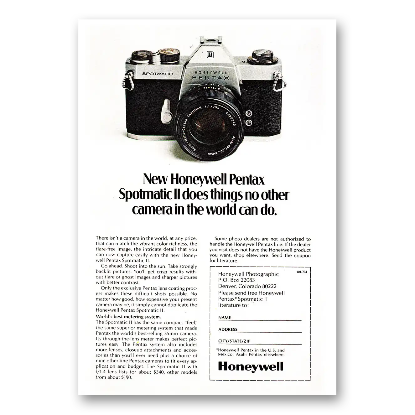 1971 Pentax Spotmatic Camera Does Things No Other Camera Vintage Magazine Print Ad