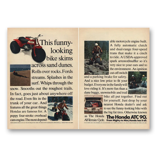 1971 Honda ATC Funny Looking Bike Skims Sand Dunes Vintage Magazine Print Ad