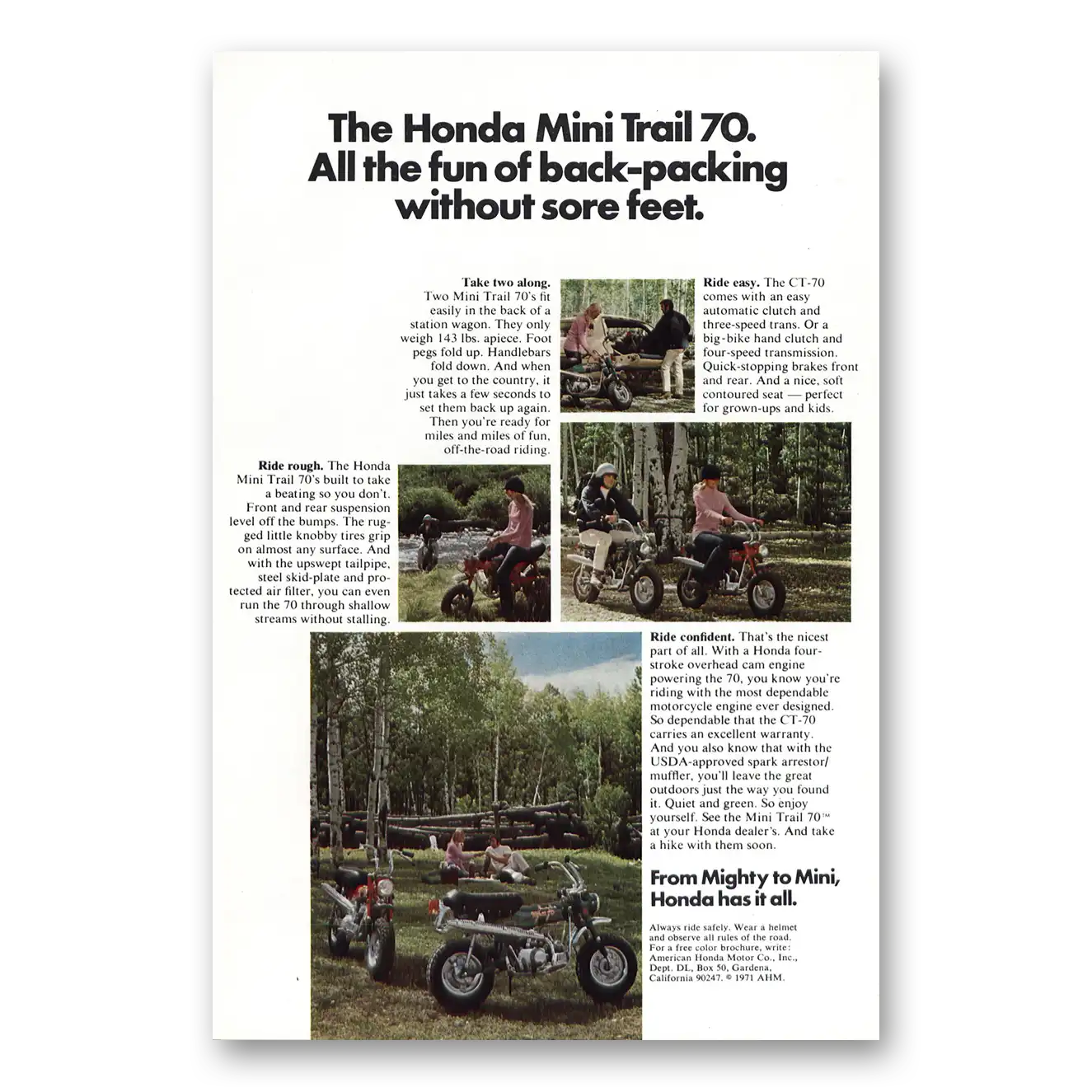 1971 Honda Back Packing Without Sore Feet Vintage Magazine Print Ad