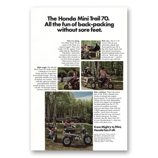 1971 Honda Back Packing Without Sore Feet Vintage Magazine Print Ad