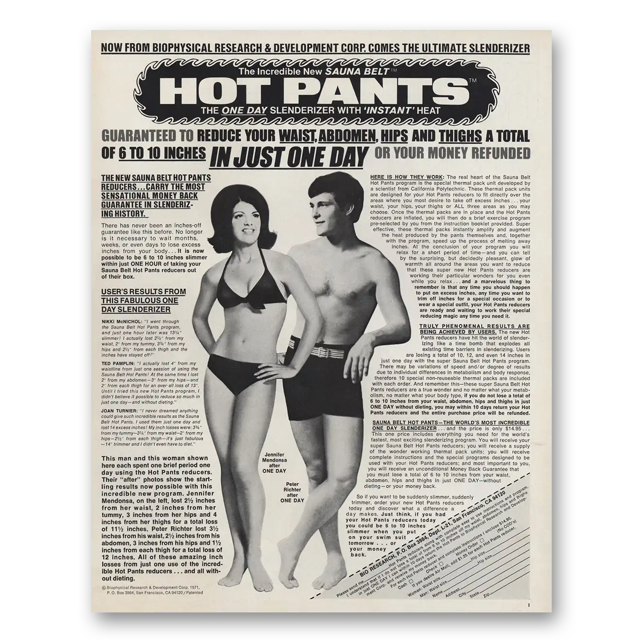 1971 Sauna Belt Hot Pants Reduce Your Waist Abdomen Hips Thighs Vintage Magazine Print Ad