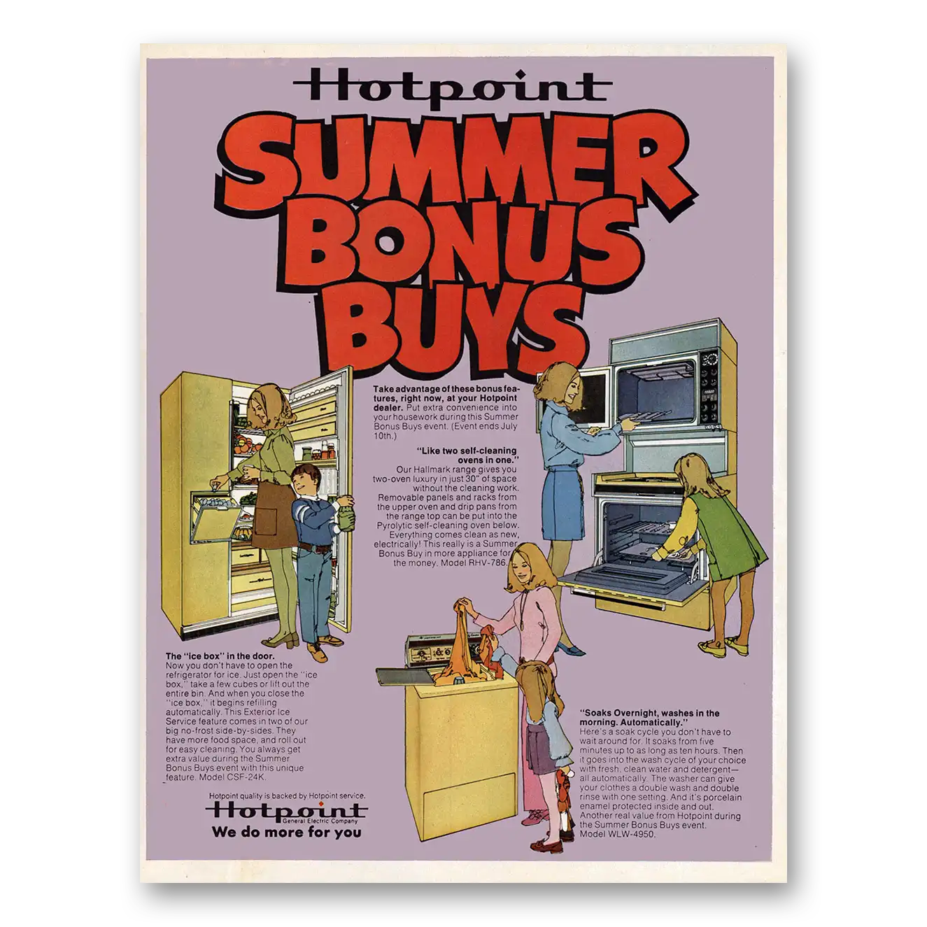 1971 Hotpoint Refrigerator Summer Bonus Days Vintage Magazine Print Ad