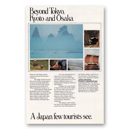 1971 Japan Beyond Tokyo Kyoto and Osaka Vintage Magazine Print Ad