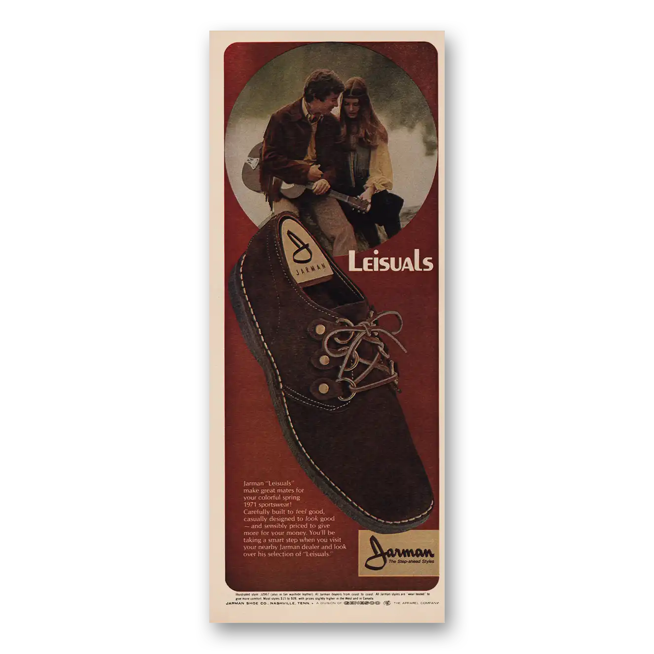 1971 Jarman Shoes Leisuals Vintage Magazine Print Ad