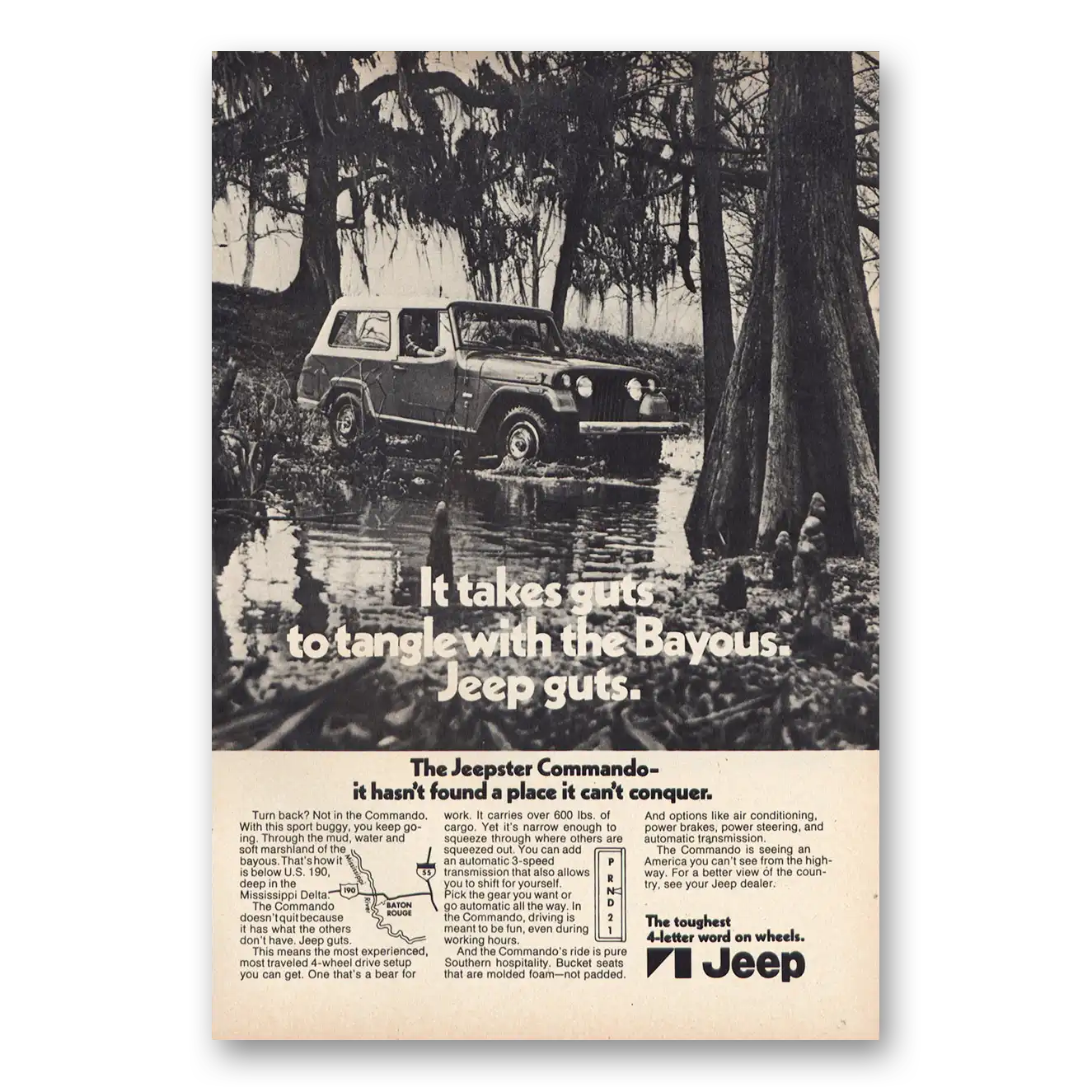 1971 Jeep Commando Commando It Takes Guts to Tangle With the Bayous Vintage Magazine Print Ad