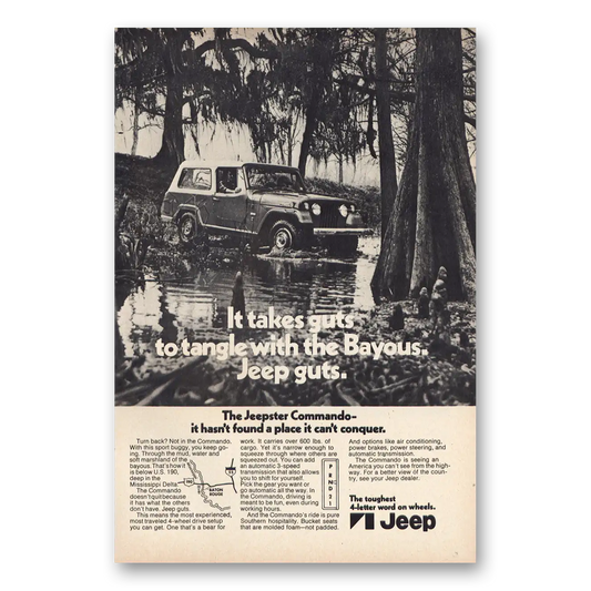 1971 Jeep Commando Commando It Takes Guts to Tangle With the Bayous Vintage Magazine Print Ad