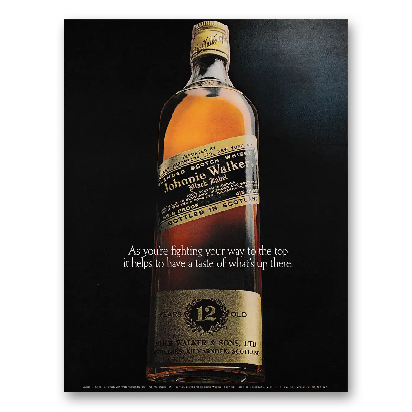 1971 Johnnie Walker Black Label Black You're Fighting Your Way to the Top Vintage Magazine Print Ad