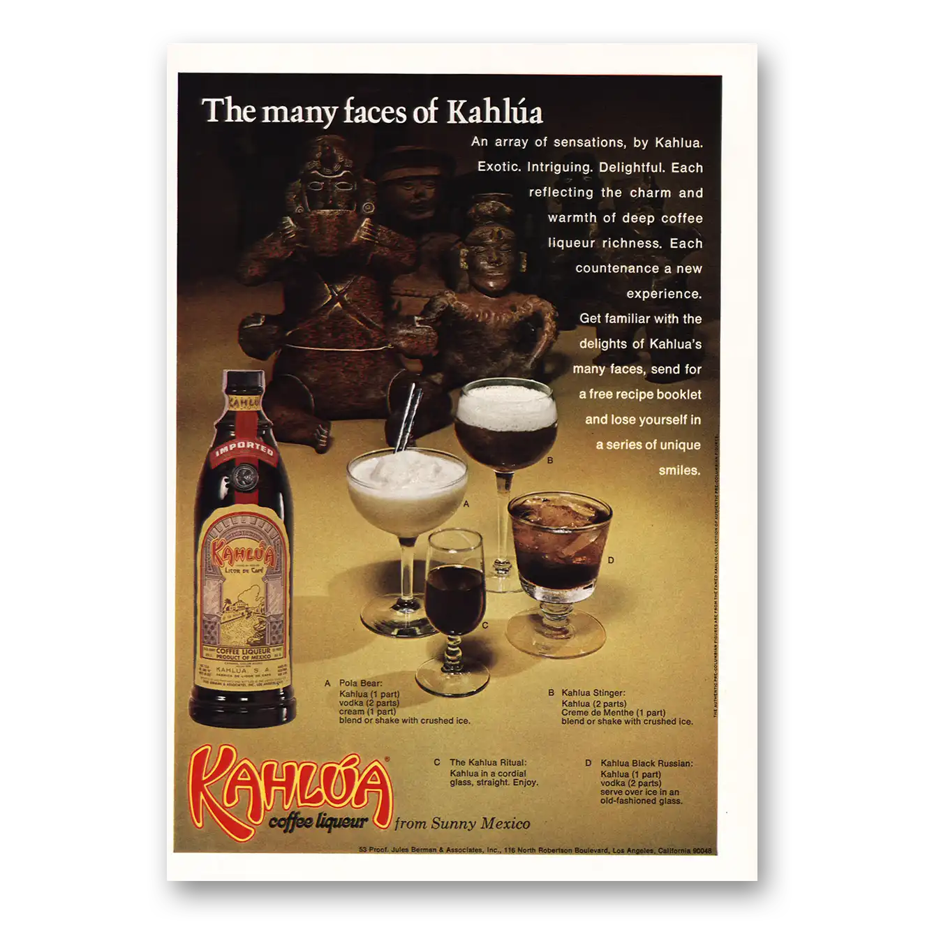 1971 Kahlua The Many Faces of Kahlua Vintage Magazine Print Ad