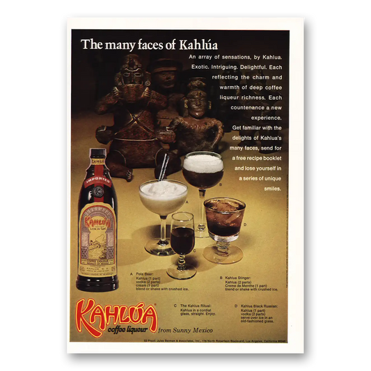 1971 Kahlua The Many Faces of Kahlua Vintage Magazine Print Ad