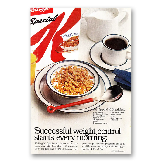 1971 Kelloggs Special K Successful Weight Control Starts Every Morning Vintage Magazine Print Ad