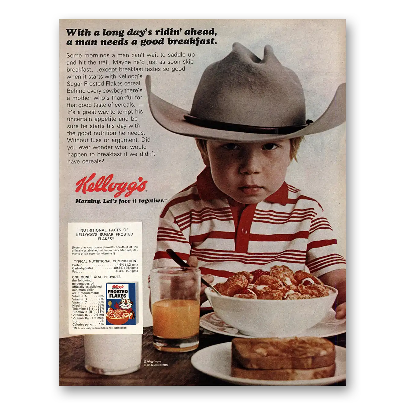 1971 Kelloggs Frosted Flakes Long Days Ridin Ahead Vintage Magazine Print Ad