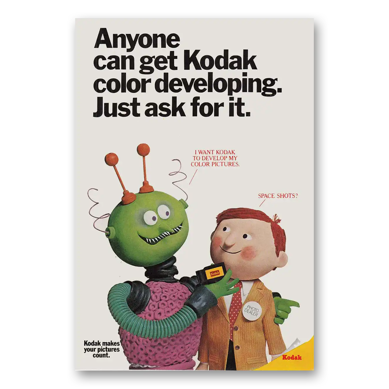 1971 Kodak Film Color Developing Anyone Can Get Kodak Color Developing Just Ask For It Martian Vintage Magazine Print Ad