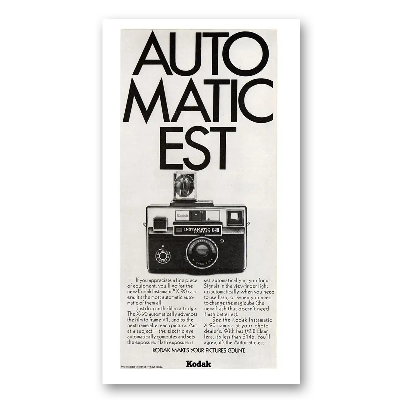 1971 Kodak Instamatic Camera Auto Matic Est Vintage Magazine Print Ad