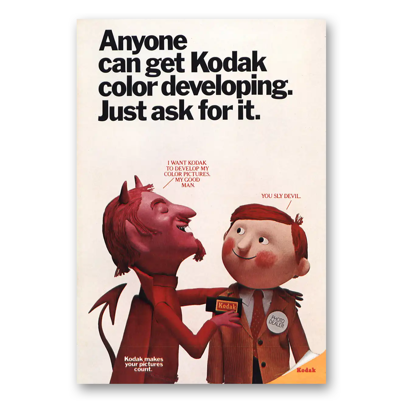 1971 Kodak Film Sly Devil Vintage Magazine Print Ad