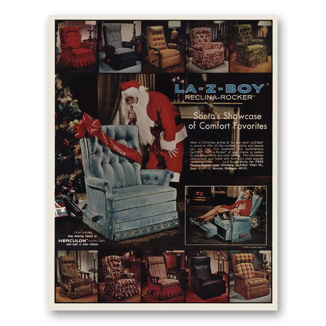 1971 La Z Boy Reclina Rocker Santas Showcase Comfort Favorites Vintage Magazine Print Ad