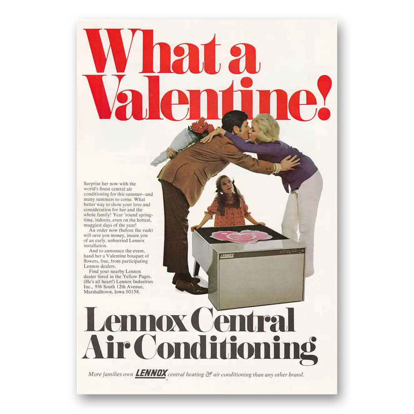 1971 Lennox Central Air Conditioning What a Valentine Vintage Magazine Print Ad