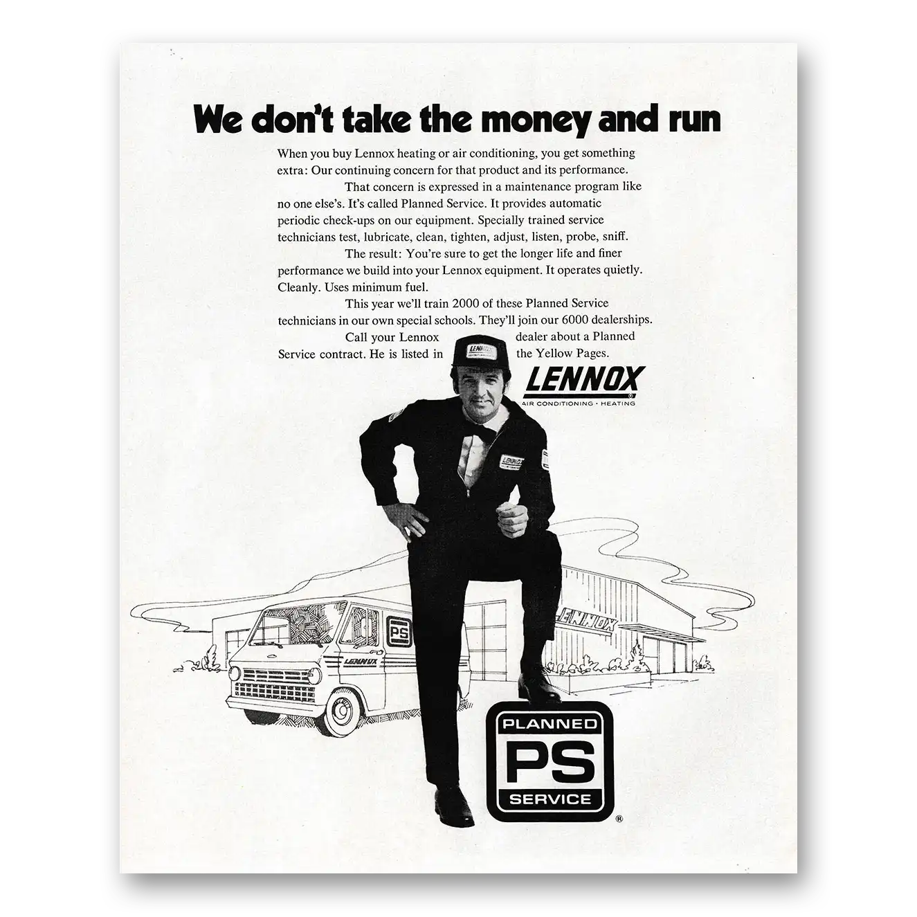 1971 Lennox Planned Service We Don't Take the Money and Run Vintage Magazine Print Ad