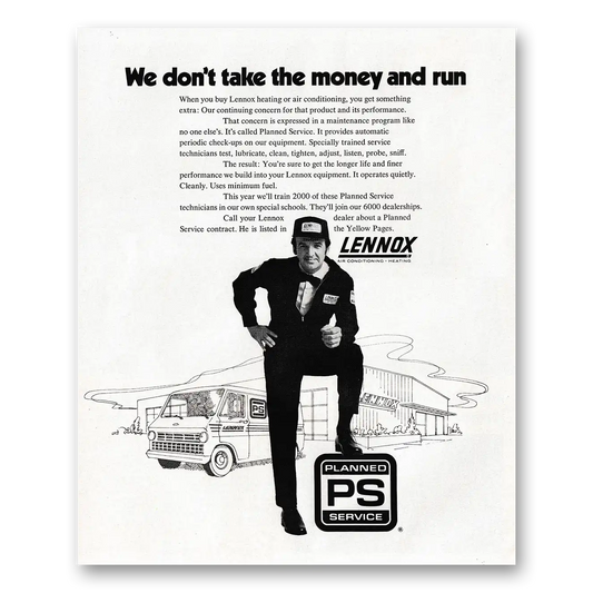 1971 Lennox Planned Service We Don't Take the Money and Run Vintage Magazine Print Ad