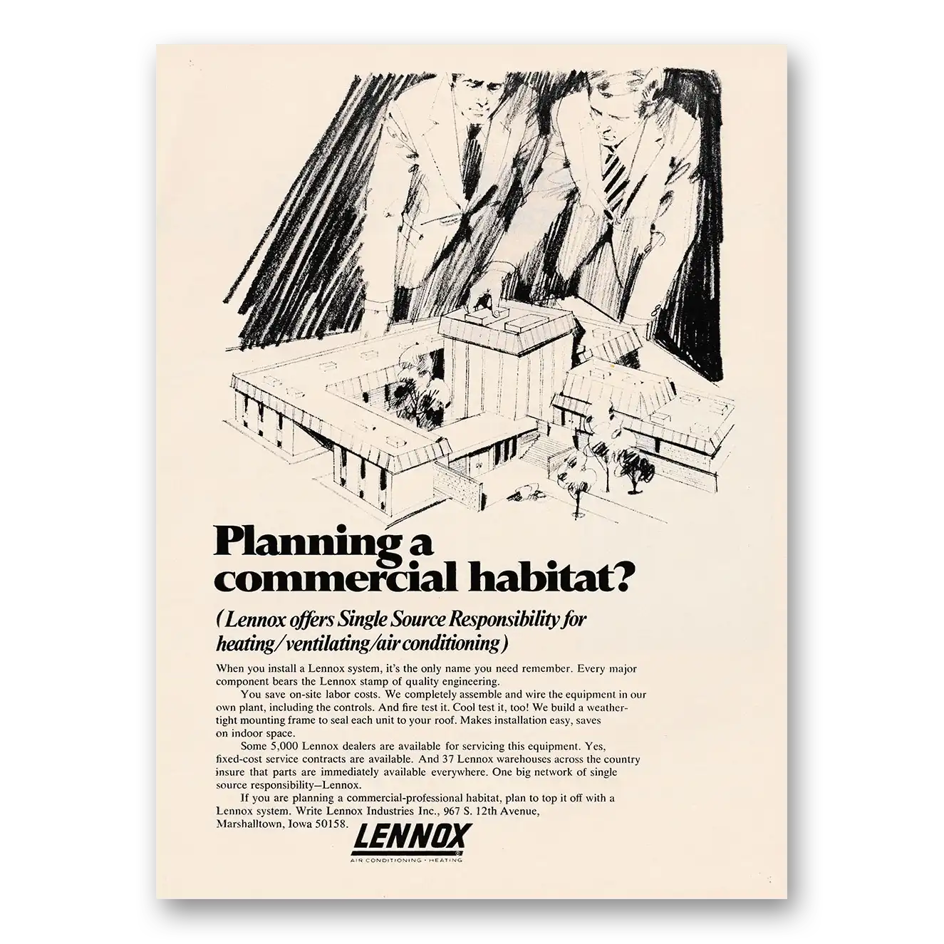 1971 Lennox Air Conditioning and Heating Planning a Commercial Habitat Vintage Magazine Print Ad