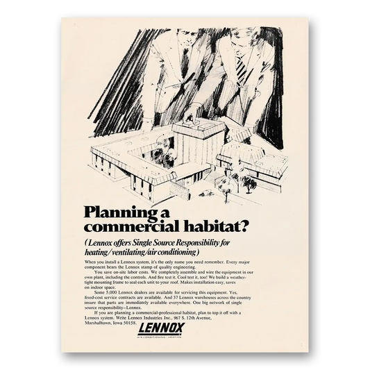 1971 Lennox Air Conditioning and Heating Planning a Commercial Habitat Vintage Magazine Print Ad