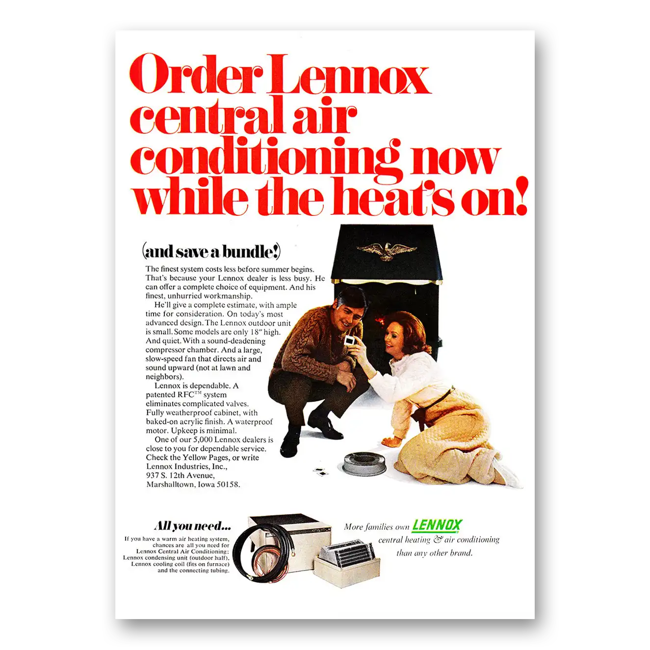 1971 Lennox Central Air Conditioning While the Heats On Vintage Magazine Print Ad