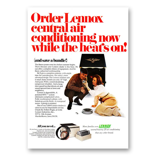 1971 Lennox Central Air Conditioning While the Heats On Vintage Magazine Print Ad