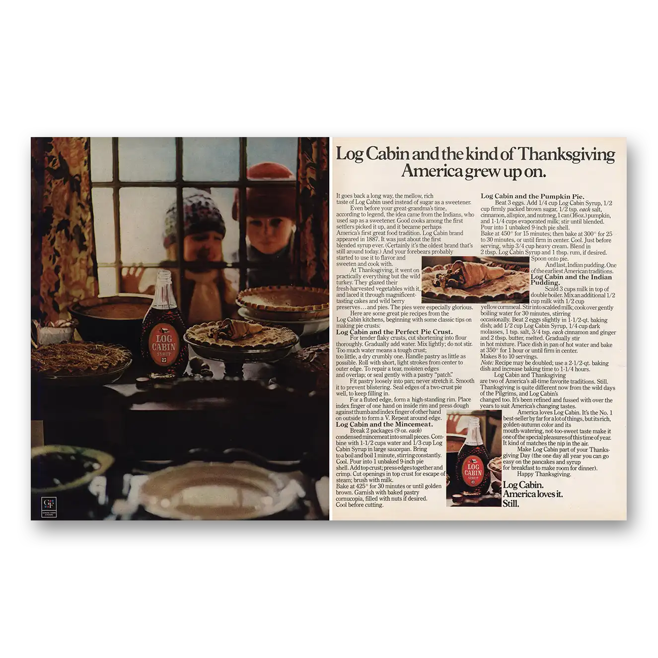 1971 Log Cabin Syrup Kind of Thanksgiving America Grew Up On Vintage Magazine Print Ad