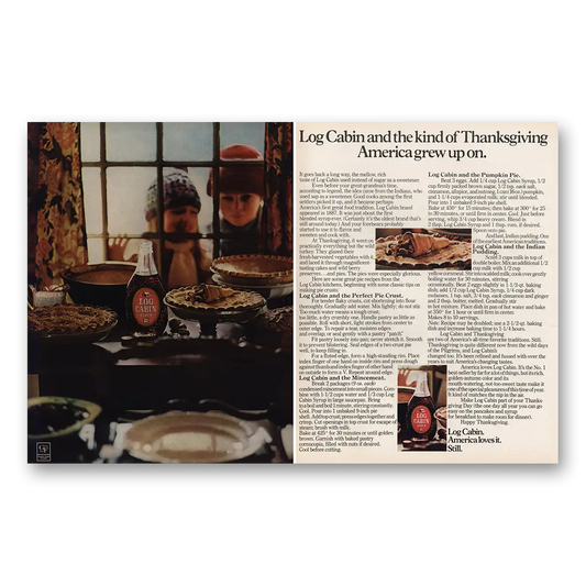 1971 Log Cabin Syrup Kind of Thanksgiving America Grew Up On Vintage Magazine Print Ad